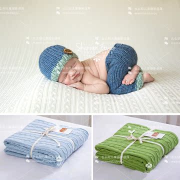 新生儿全棉麻花针织毯 儿童摄影毛毯 新生儿摄影毯子宝宝拍照道具