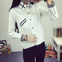 春季新款学生长袖修身打底衬衫韩版学院风纯棉衬衣女白色上衣衬衫