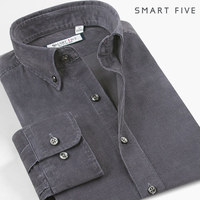 SmartFive 秋装纯色灯芯绒衬衫男长袖纯棉水洗修身时尚复古男衬衣