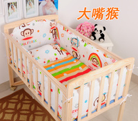 婴儿床实木无漆BB宝宝床游戏床可变书桌多功能童床摇篮床送蚊帐