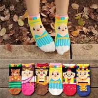 袜子批发 爆款韩国袜子 可爱卡通女士短袜 立体堆堆印第安女棉袜