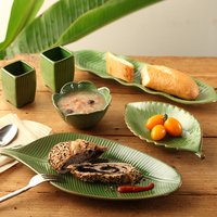 个性餐厅酒店 叶子陶瓷套装 创意日式餐具 饭碗汤碗 茶杯点心盘