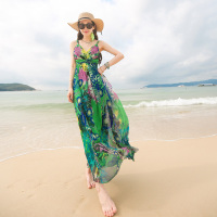 夏新款波西米亚吊带印花露肩沙滩长裙海边度假连衣裙显瘦女装必备