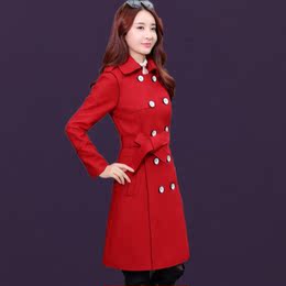 呢子外套女2016冬季新款韩版修身女装中长款纯色长袖毛呢大衣外套