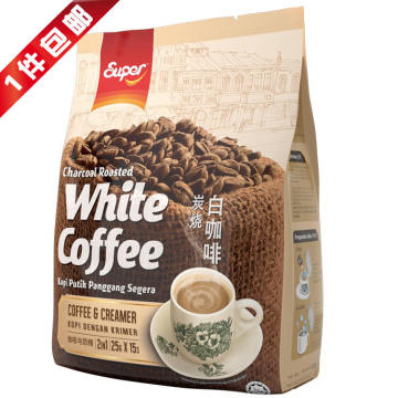 马来西亚进口超级super 炭烧无糖白咖啡二合一即溶白咖啡375g包邮