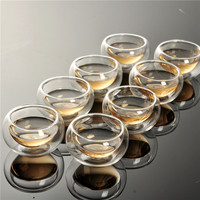 8只装 闻香小茶杯子耐热玻璃双层小茶碗品茗杯功夫茶具玻璃玉兰杯