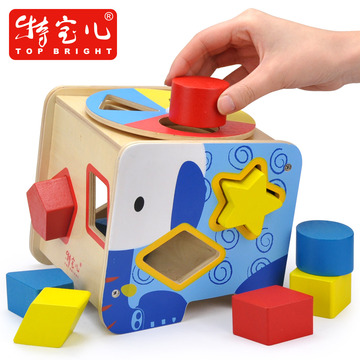 特宝儿正品宝宝益智力木制积木盒儿童形状配对认知玩具早教积木盒