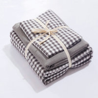 全棉水洗棉四件套无印良品纯色条纹格子冬季双人日式素色床单床笠