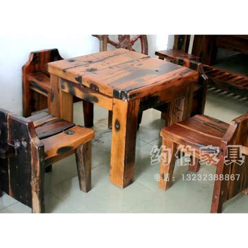 老船木茶桌椅组合船木家具实木户外阳台方形茶台小户型茶几餐台