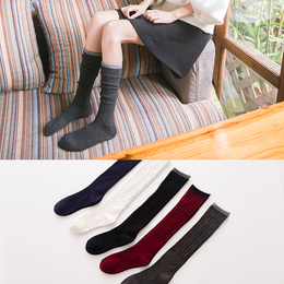 日系甜美中筒袜女士韩国复古原宿毛线针织堆堆袜学生高筒短靴袜子