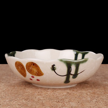 日式餐具 纯手绘 创意波浪大碗 家用7.5寸陶瓷菜碗 大号拌面碗