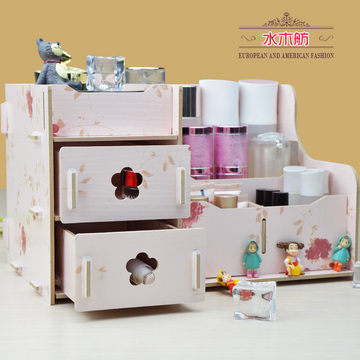 木质桌面DIY化妆品首饰置物架韩版创意木制质整理柜化妆品收纳盒
