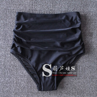 2016黑色高腰泳裤女士纯色三角泳裤遮肚显瘦有大码温泉游泳裤