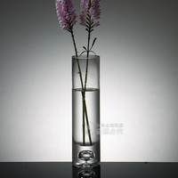 玻璃圆筒小花瓶透明 餐桌花瓶 气泡厚底 现代时尚家居 摆件