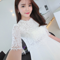 韩版2016夏季新款蕾丝修身显瘦中袖性感短裙时尚气质雪纺连衣裙女