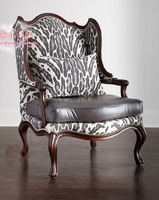 美式实木皮艺单人沙发老虎椅欧式时尚简约休闲椅客厅咖啡厅椅子