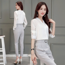 2016新款女装韩版秋装套装女潮时尚气质上衣ol衬衫裤子显瘦两件套