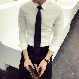 秋季男士英伦长袖衬衫商务韩版修身青年发型师衬衣潮男装型男寸衫