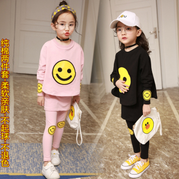 韩版童装女童套装2017新款儿童春秋装大童小蝙蝠卫衣裙裤两件套潮