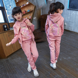 童装女童2016新款秋装卡通套装儿童中大童纯棉韩版运动卫衣三件套