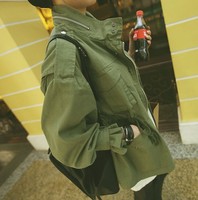 2016春秋装新款女装韩版可爱休闲口袋立领短款收腰小风衣学生外套