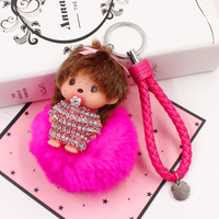 韩国创意毛绒镶钻可爱公仔猴子水晶包包挂件蒙奇奇汽车钥匙扣女