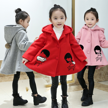 童装韩版冬装女童加厚外套2016新款儿童卡通开衫女休闲呢大衣