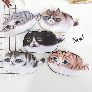 日韩仿真猫咪脸笔袋学生女可爱创意猫星人文具袋收纳包笔包包邮