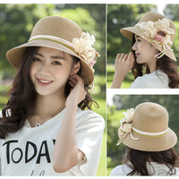 韩版草帽子女式潮夏天沙滩帽海边旅游遮阳帽太阳帽防晒可折叠户外