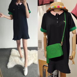 2016夏装新款韩国东大门女士翻领短袖韩版T恤Polo衫连衣裙子