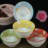 卡通小猪陶瓷家用儿童餐具骨质小米饭碗大泡面碗中日韩式特价包邮