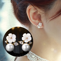 韩国花珍珠母贝925纯银耳钉女气质无耳洞耳夹时尚百搭甜美装饰品
