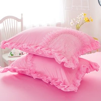 韩版蕾丝花边公主风时尚双拼荷叶边纯色枕套一对装特价包邮枕头套