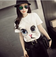 韩国短袖t恤女2016春装新款女装打底衫3D立体卡通猫咪头修身上衣