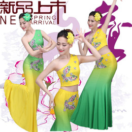 新款成人女傣族舞蹈服渐变孔雀舞演出服装傣族肚皮舞表演服鱼尾裙