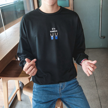 秋季韩版圆领青少年卫衣日系印花套头外套男士潮牌学生运动棒球服