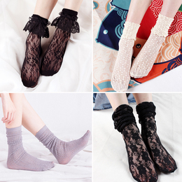 日系复古镂空堆堆袜 女士 韩版性感原宿蕾丝网袜甜美翻边中筒袜子