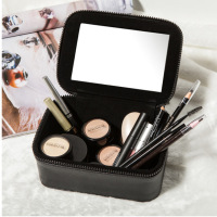 包邮纪家黑色化妆包韩国最新大容量化妆品收纳包化妆盒带镜子