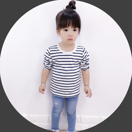 女童秋装纯棉长袖T恤中小儿童条纹打底衫春秋款宝宝上衣1-2-3-4岁