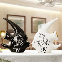 陶瓷家居饰品客厅创意摆件现代简约陶瓷工艺品黑白情侣对吻燕子鱼