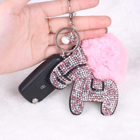 汽车钥匙挂件女士韩国毛绒创意水晶可爱小马毛球钥匙扣链包包挂件