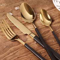 高档304不锈钢刀叉勺 复古黑金刀叉更搅拌勺汤勺镀金西餐刀叉餐具