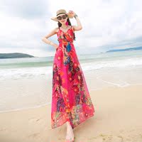 夏季海边高档真丝连衣裙 海边度假必备波西米亚沙滩裙长裙印花夏