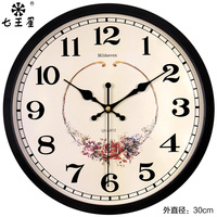 七王星12英寸圆形挂钟 卧室静音挂表电子墙壁石英钟创意简约钟表