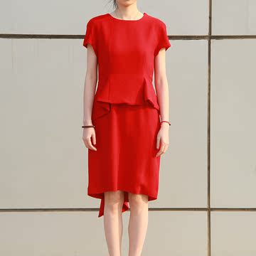 设计师定制款  重工  结构美学 小礼服裙  两层假两件 红色连衣裙