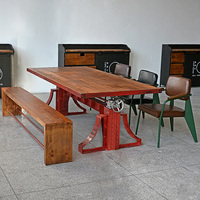 工业风餐桌长桌铁艺实木升降餐桌长条椅酒吧咖啡桌美式餐桌椅长凳