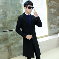 秋季男士中长款西装韩版修身型紧身外套青少年学生超长款韩式风衣