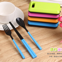 便携式时尚韩式餐具 烧烤野餐叉勺筷旅行套装 户外三件套学生餐具