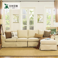 艾米尼奥家具美式乡村风格三人转角沙发小户型羽绒布艺沙发Y001-L