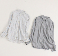 B083035 日本订单 两色入格纹/条纹柔软全棉面料自然修身长袖衬衫